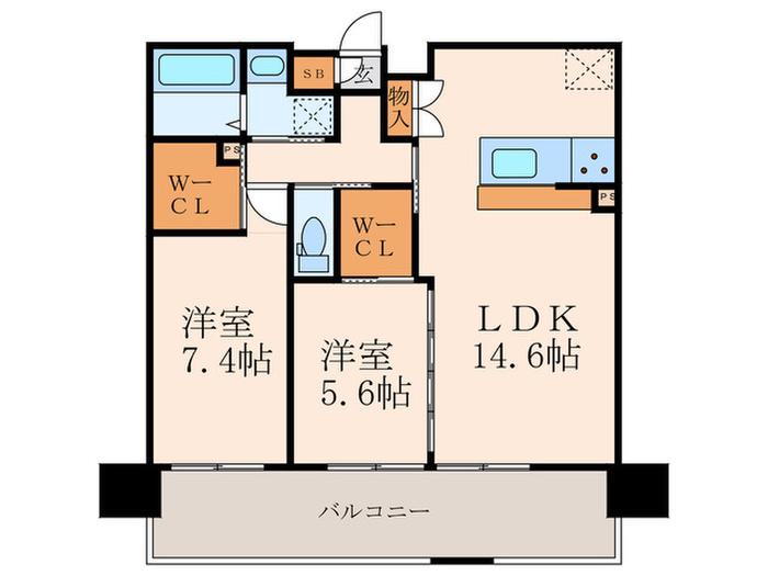 ウイングス城野駅前(2LDK/4階)の間取り写真