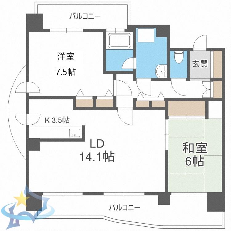 ハウス円山公園(2LDK/7階)の間取り写真