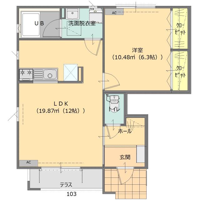 月桂樹の街 D棟(1LDK/1階)の間取り写真
