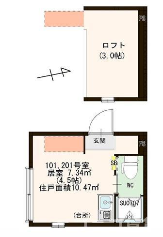 ハーモニーテラス浮間II(ワンルーム/2階)の間取り写真