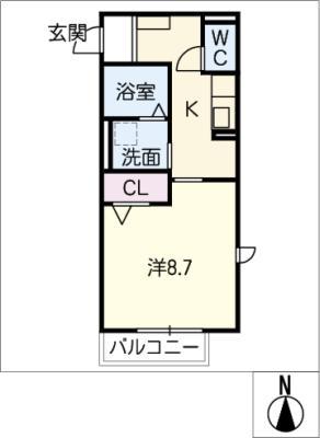 地下鉄名港線 六番町駅 徒歩6分 2階建 築11年(1K/1階)の間取り写真