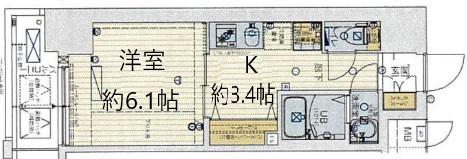 セオリー神戸アネシア(1K/11階)の間取り写真