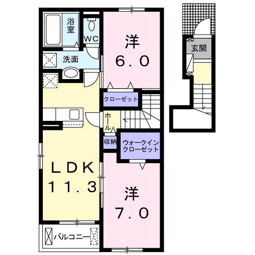 カルムIII B(2LDK/2階)の間取り写真