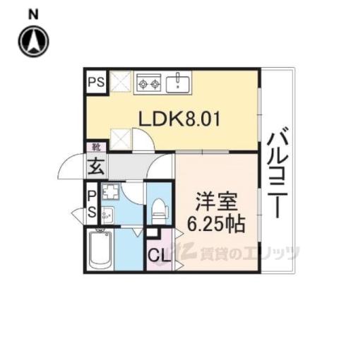 アンプルールクラージュ松長(1LDK/2階)の間取り写真