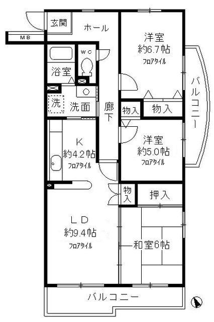 コーポレート小金井梶野通5号棟(3LDK/1階)の間取り写真