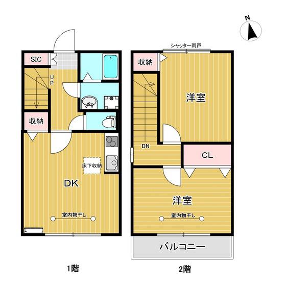 ユニティータウン若葉町B(2DK/1階)の間取り写真