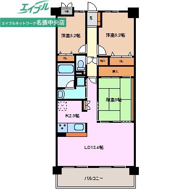 グランドメゾン西浦通(3LDK/9階)の間取り写真