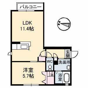 シャーメゾンフェリス 弐番館(1LDK/2階)の間取り写真