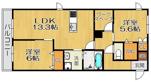 クレールメゾン東園田(2LDK/3階)の間取り写真