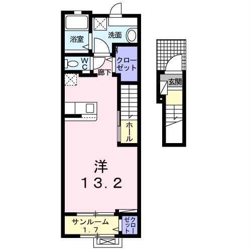 FFヒルズI(ワンルーム/2階)の間取り写真