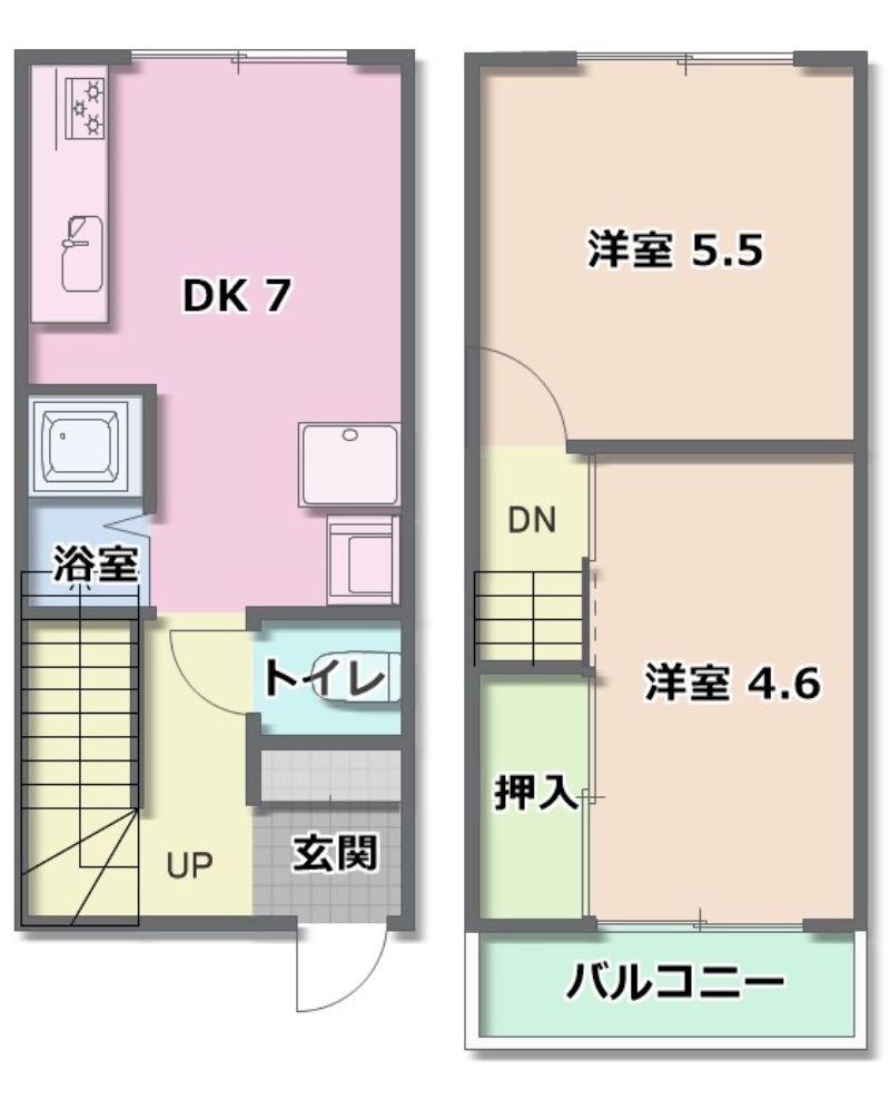 栄町ハイツ(2DK/2階)の間取り写真