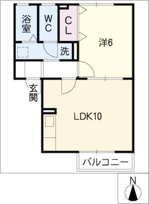 ラフィネ ユキ(1LDK/2階)の間取り写真