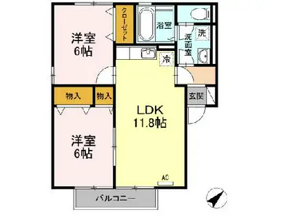 リヴェール・モリ B棟(2LDK/2階)の間取り写真