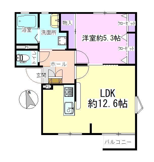 フレグランス島原A棟(1LDK/1階)の間取り写真
