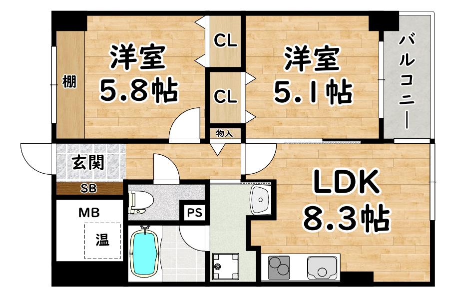 フェリステージ塚本(2DK/1階)の間取り写真