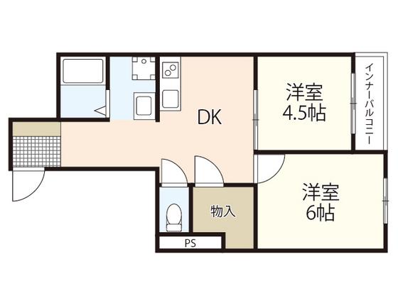 十日市ビル 2(2DK/4階)の間取り写真