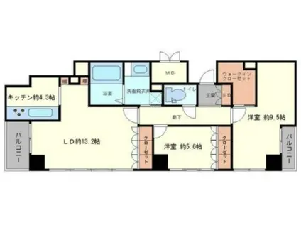 アステリオ北堀江ザメトロタワー(2LDK/19階)の間取り写真