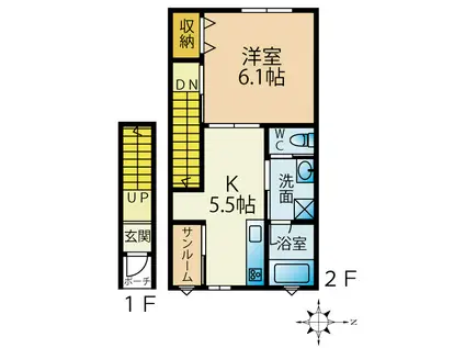 メゾン・ド・パステル中道 D(1DK/2階)の間取り写真