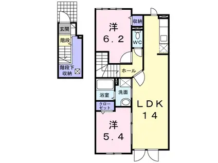 滝川市中島町4丁目2LDKアパート(2LDK/2階)の間取り写真