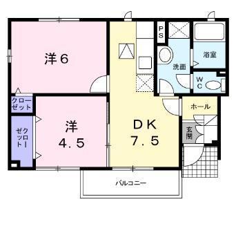 中土井ロングハイツ(2DK/1階)の間取り写真