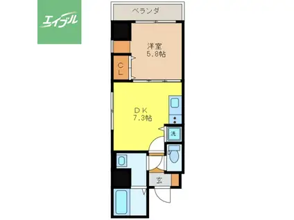 エススリーでじま(1DK/6階)の間取り写真