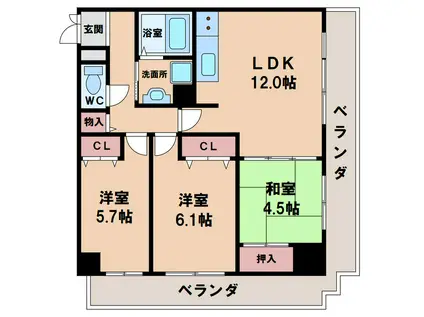 コーシャハイツ阿倍野筋(3LDK/4階)の間取り写真