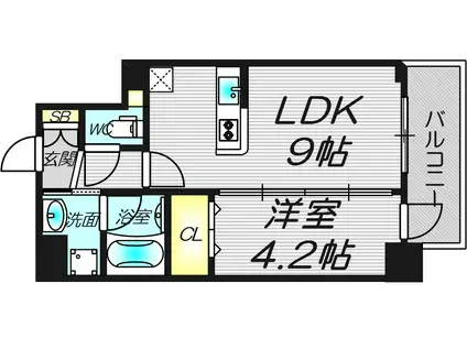 フロレシエンテ梅田北(1LDK/2階)の間取り写真