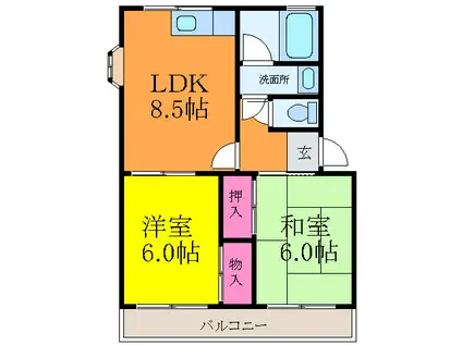 リバーサイド昭和園(2LDK/2階)の間取り写真
