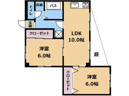 第44長栄ロイヤルコーポ瀬田(2LDK/1階)の間取り写真