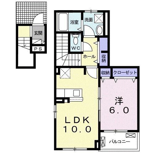 ブルー ムーン(1LDK/2階)の間取り写真