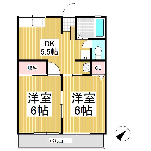 桑の実ハイツ(2DK/1階)の間取り写真