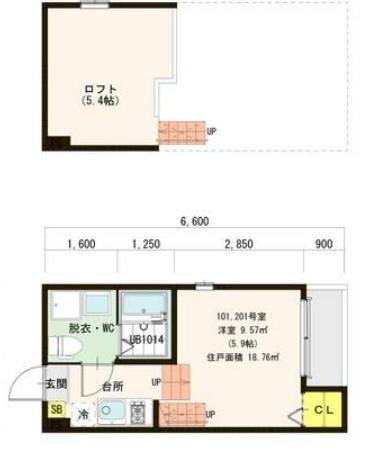 ハーモニーテラス広住町(1K/1階)の間取り写真