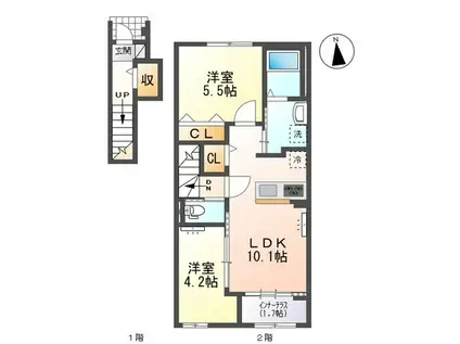 ティーノ フェリーチェ(2LDK/2階)の間取り写真