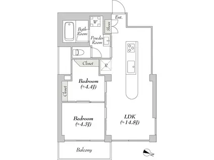 LUMIEC WASEDA ルミーク早稲田(2LDK/2階)の間取り写真