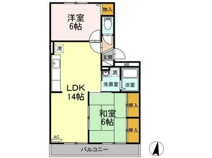 ハイカムール玉木(2LDK/3階)の間取り写真