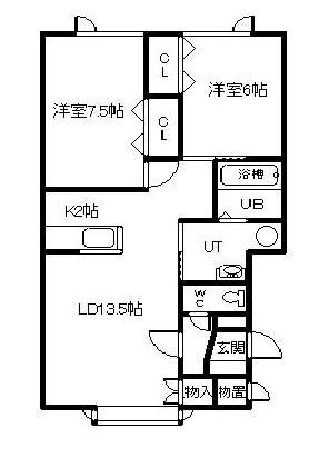ビクトリー大通B(2LDK/1階)の間取り写真