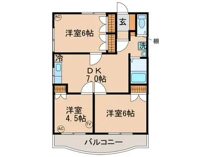 青春ハイツII(3DK/5階)の間取り写真