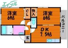 ディアコートLOVEIII(2DK/1階)の間取り写真