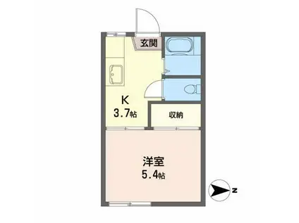 メゾンミモザII(1K/1階)の間取り写真