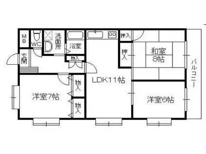 ハイツときわ(3LDK/1階)の間取り写真