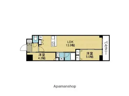 スプランディッド上本町ウエストII(2LDK/11階)の間取り写真