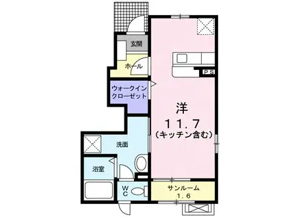 ニューシティ下堀I(ワンルーム/1階)の間取り写真