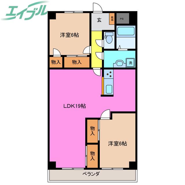 プロミネント四日市(2LDK/3階)の間取り写真