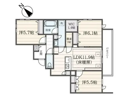 オカバ世田谷深沢ヘーベルメゾン(3LDK/4階)の間取り写真