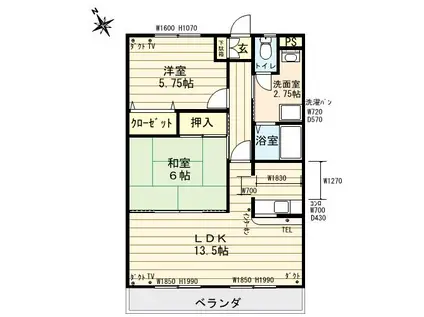 サンビレッジ(2LDK/2階)の間取り写真