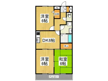 プレヤーデンA棟(3DK/1階)の間取り写真