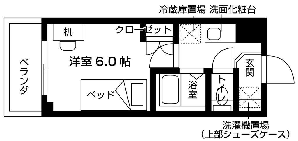 ロータス西千葉(1K/4階)の間取り写真