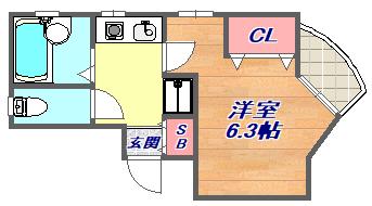 ヤングリーブス岡本(1K/2階)の間取り写真