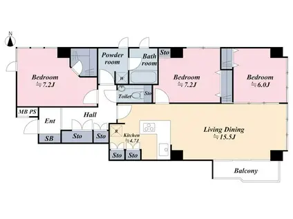 ドムス乃木坂(3LDK/2階)の間取り写真