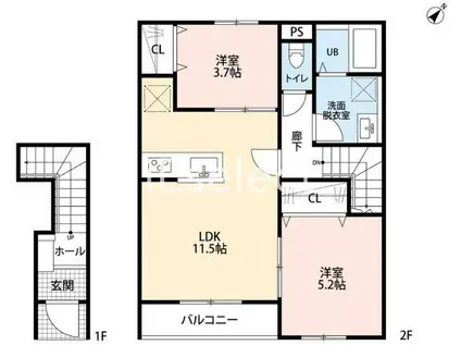 リーブルファイン八千代勝田台(2LDK/2階)の間取り写真
